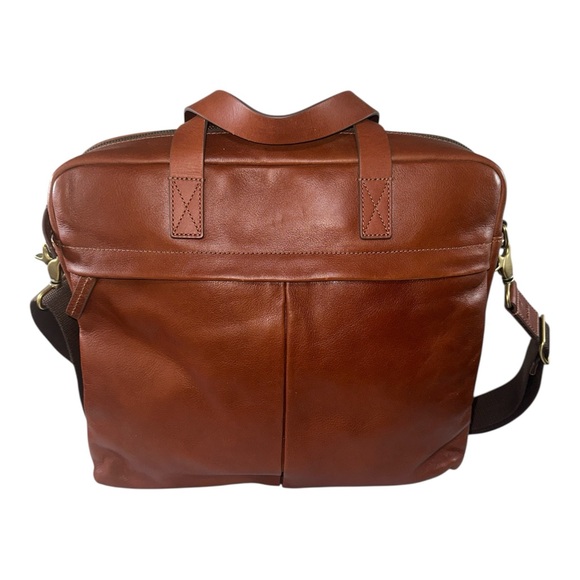 NWT Fossil Leather Buckner Brief Cognac Workbag Unisex